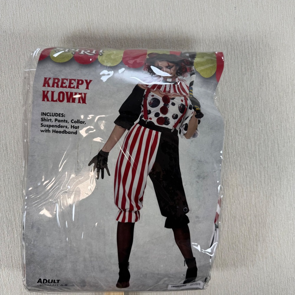 Spirit Halloween Kreepy Klown Costume Womens Small 6-8 Red White Black Set